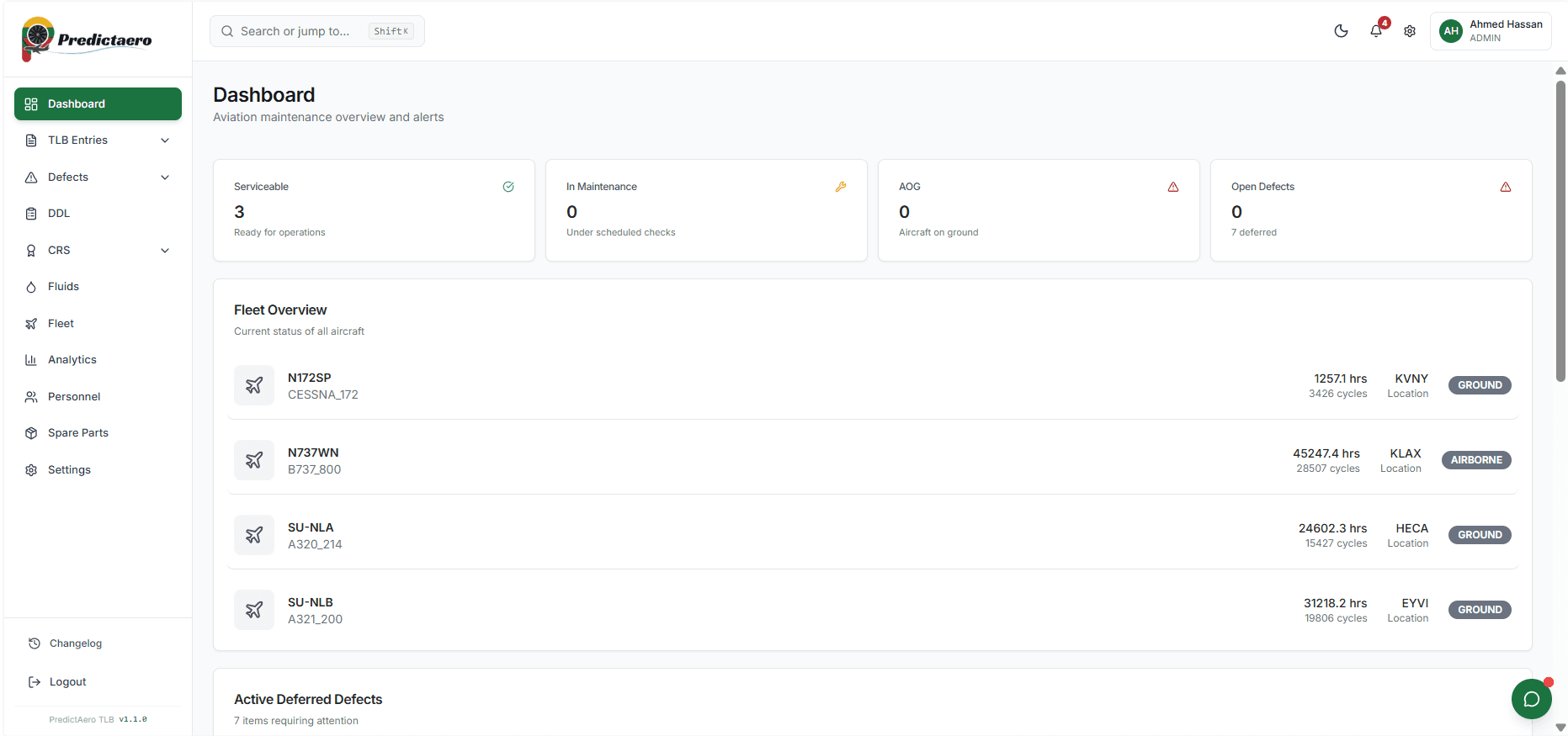 Predictaero Dashboard - Fleet Overview